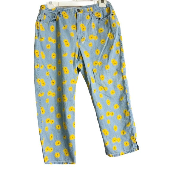 Liz Claiborne Jeans w Yellow Flowers Sz 10 - Picture 1 of 5